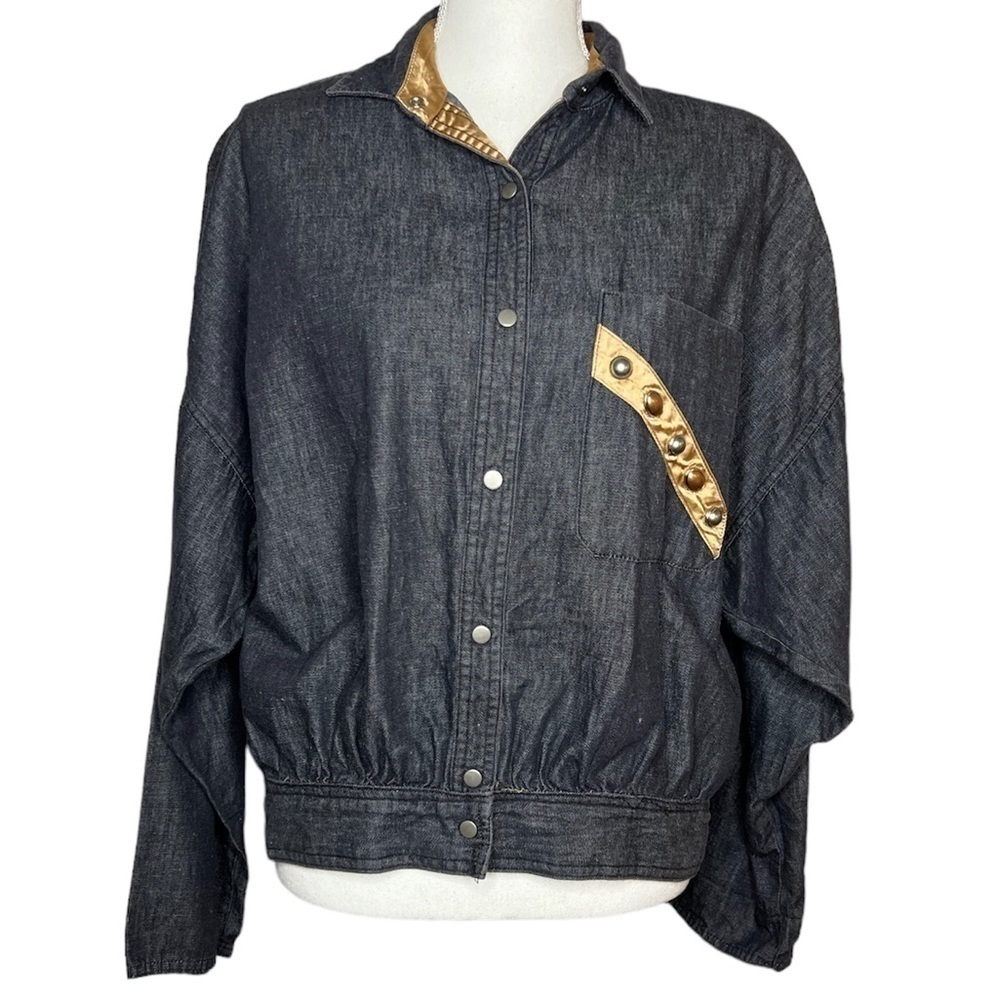 Vintage Oscar de la Renta Bomber Style Chambray Shirt Lightweight Coat